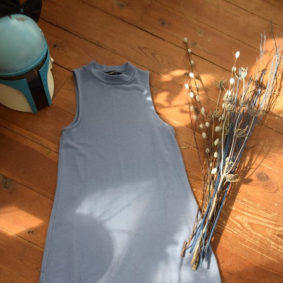 Blue mock neck dress - Picture 1 of 8